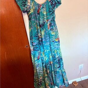 Maeve Teal Tropical Maxi Dress